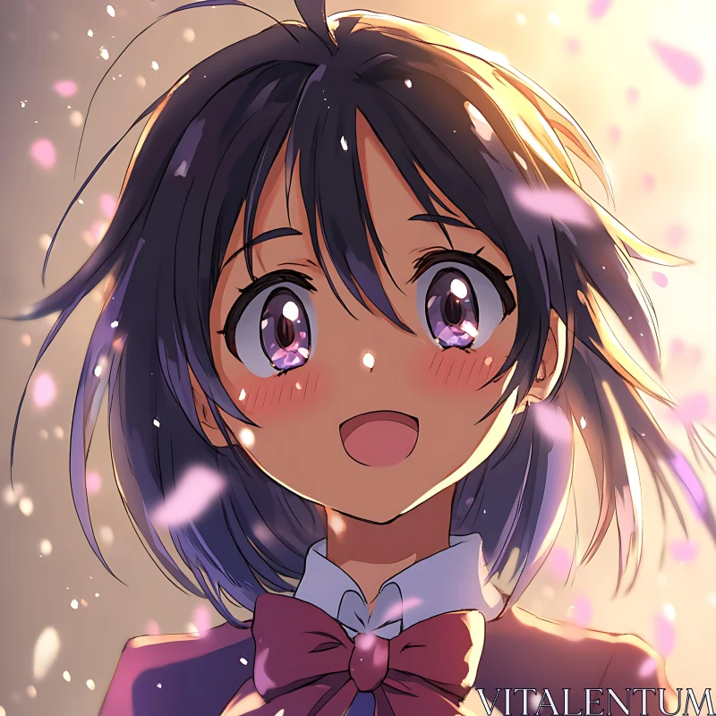 Anime Girl with Cherry Blossoms Smiling AI Image