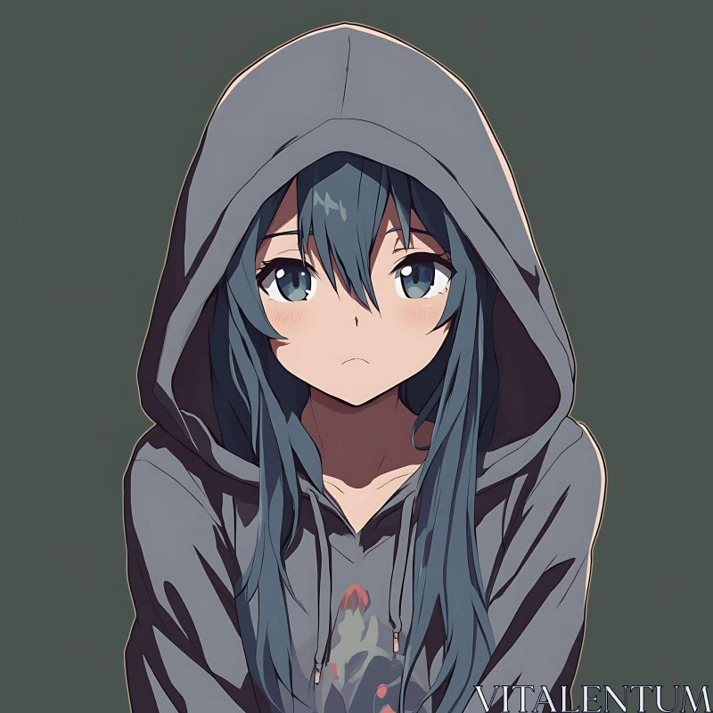 Sad Anime Girl with Blue Hair AI Image