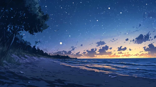 Tranquil Twilight Beach Under Starlit Sky