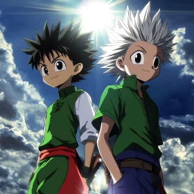 Spiky Haired Anime Duo in Sunlight