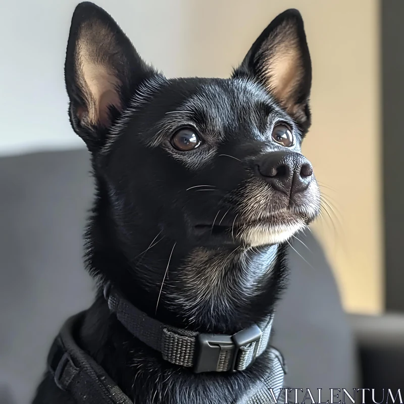 Attentive Black Canine with Collar AI Image