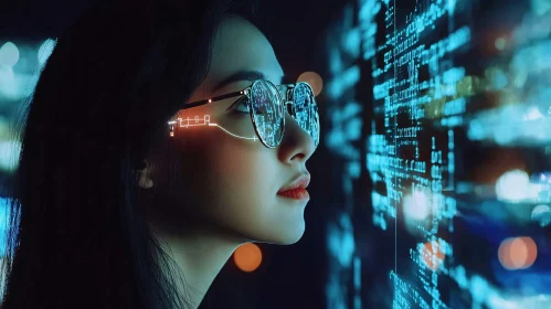 Woman Analyzing Digital Code