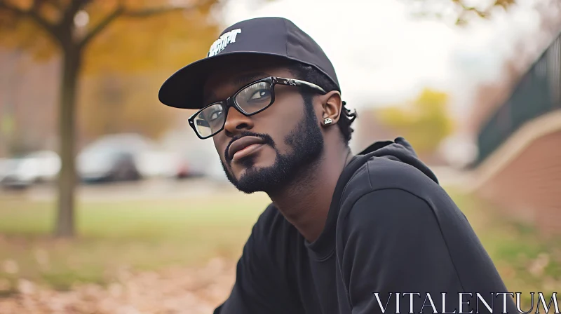 Contemplative Man with Glasses and Cap AI Image