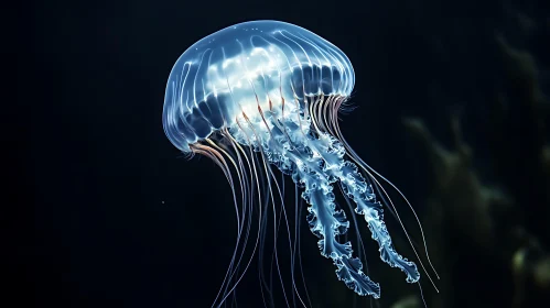 Translucent Jellyfish in Dark Ocean