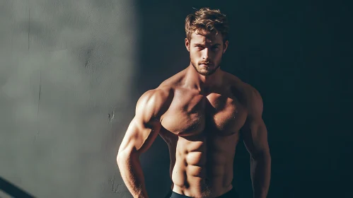 Male Fitness Model Against Gray Backdrop