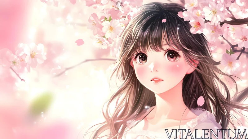 Anime Art of Girl and Cherry Blossom AI Image