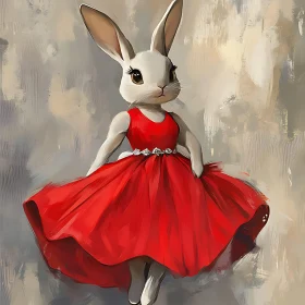 Whimsical Bunny Portrait in Red