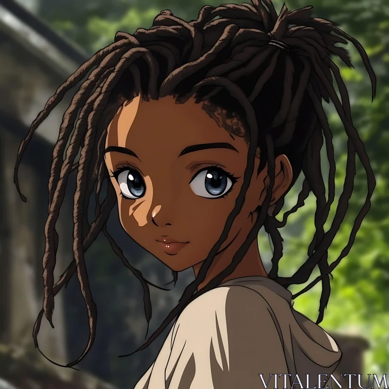 Anime Girl with Dreadlocks in Outdoor Setting AI Image