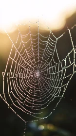 Spiderweb Glowing with Dew