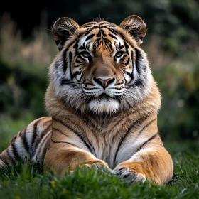 Tiger Lounging in Grass