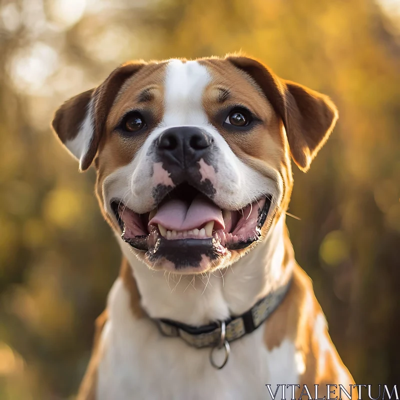 Close-Up of a Happy Dog in Autumn AI Image