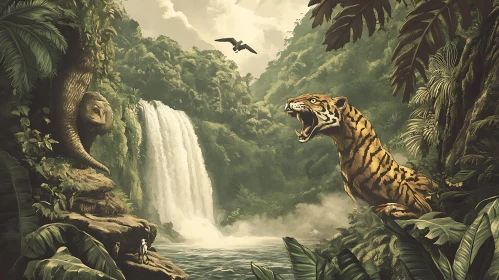 Jungle Roar: Tiger and Waterfall