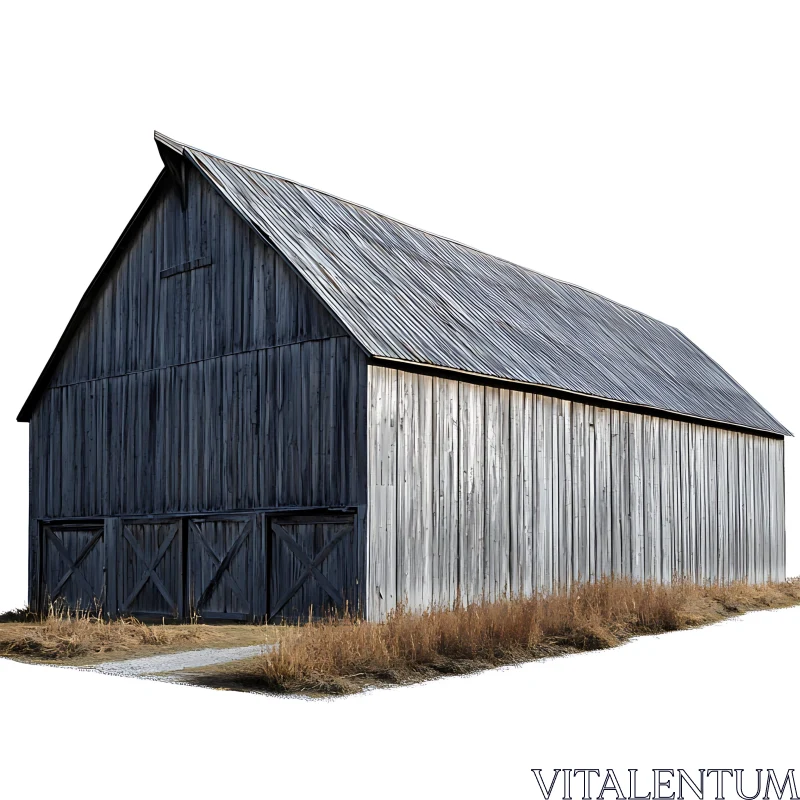 Traditional Wooden Barn amidst Dry Grass AI Image