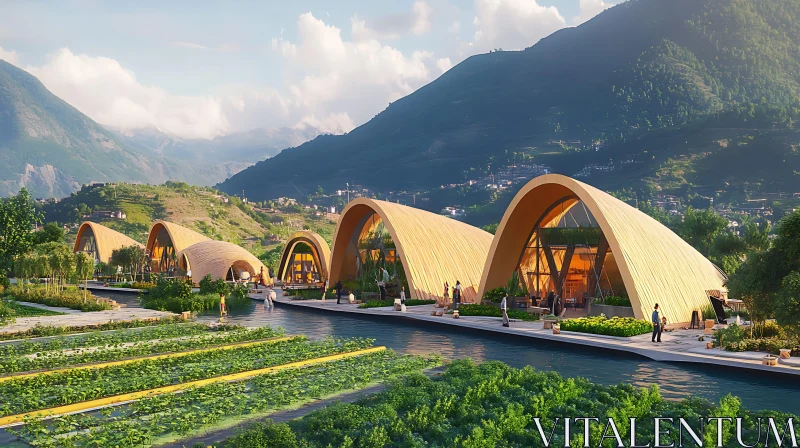 AI ART Eco-Friendly Modern Structures in Mountainous Setting