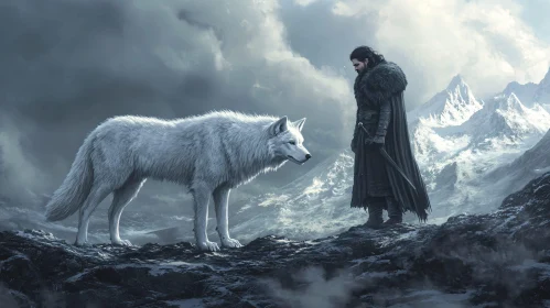 Snowy Peaks: A Bond Between Man and Wolf