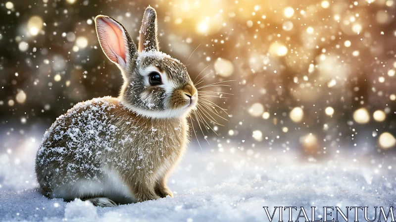 Rabbit in Winter Snowfall AI Image