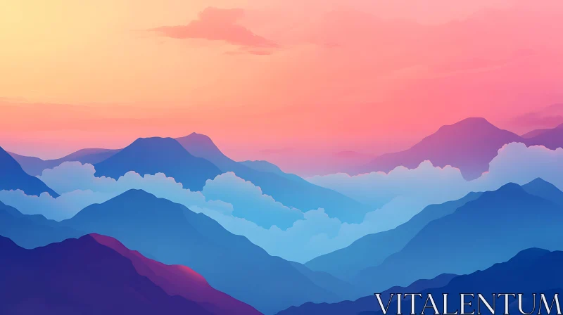 AI ART Layered Mountains Under Pink Sky