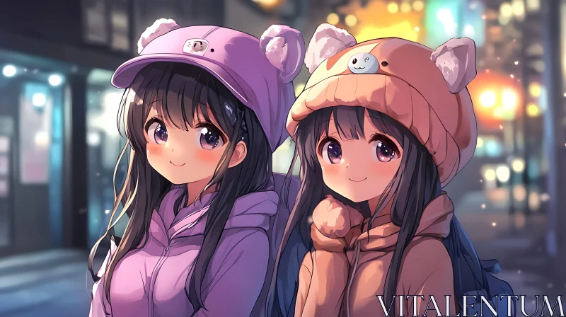 AI ART Charming Anime Duo at Night