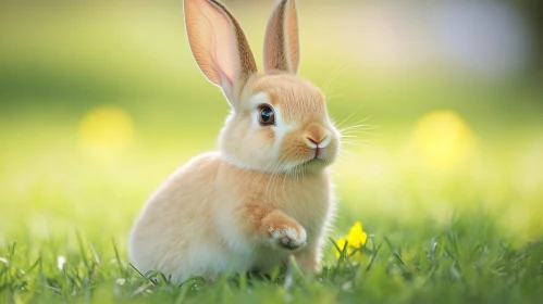 Cute Rabbit in a Field of Flowers