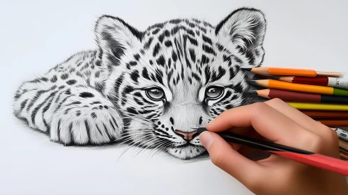 Pencil Drawing of a Feline Cub