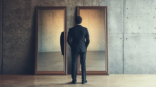 Man Facing Two Mirrors