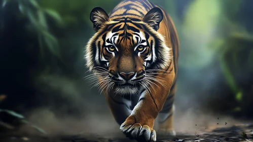 Tiger Approaching in the Forest