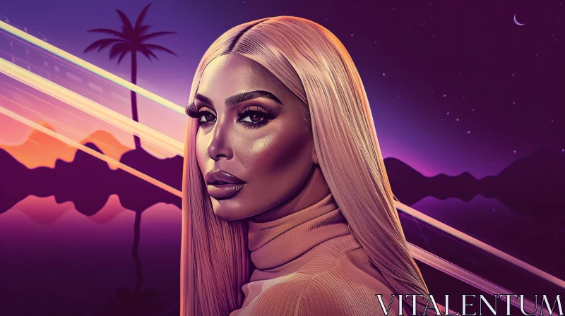 AI ART Elegant Kim Kardashian in Futuristic Nightscape