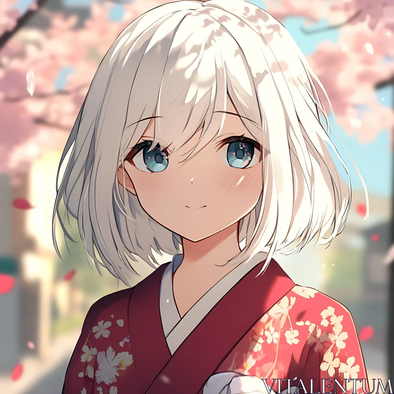 Blooming Spring Anime Girl in Kimono AI Image