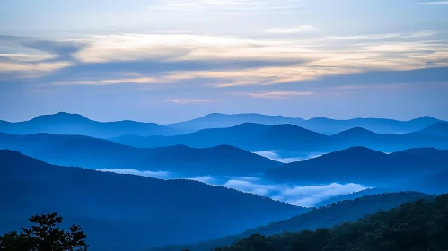 Misty Blue Mountains at Twilight