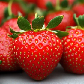 Ripe Red Strawberries with Green Leaves