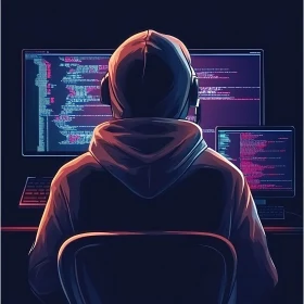Figure Immersed in Code: A Digital Symphony