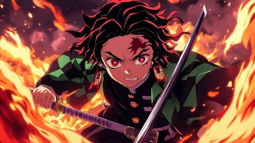 Anime Warrior in Fiery Battle