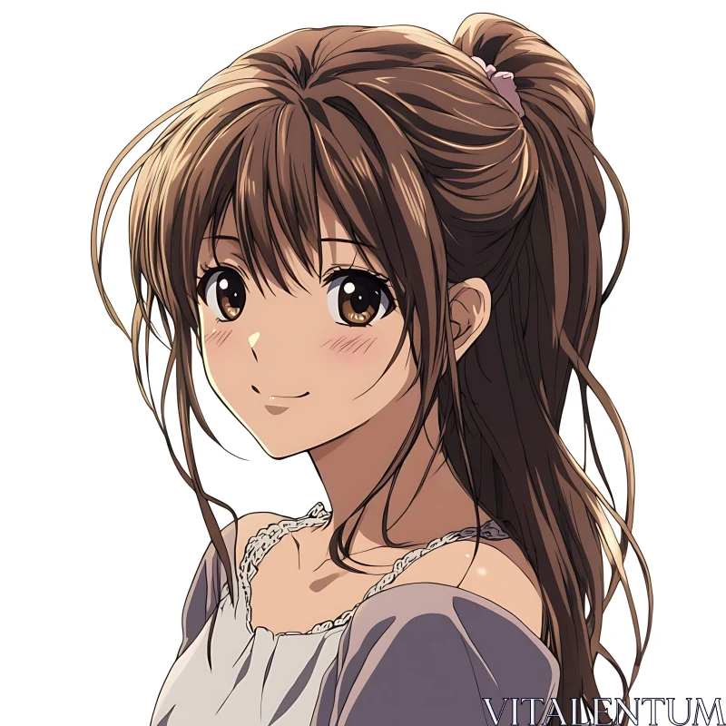 Charming Anime Girl with Ponytail AI Image