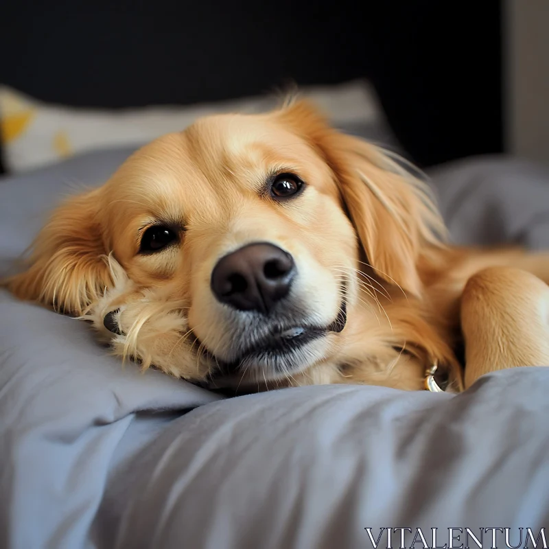 Peaceful Golden Retriever on Bed AI Image