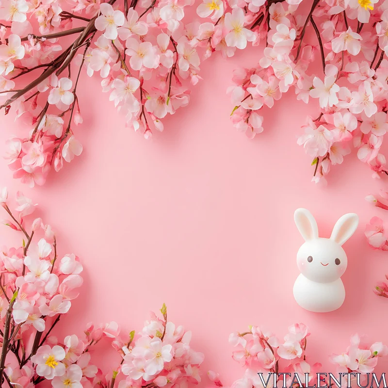 Pink Floral Frame with Rabbit AI Image