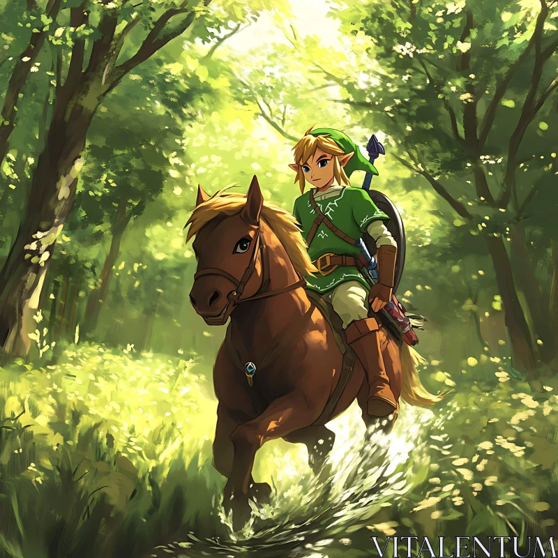 Journey Through a Lush Forest on Horseback AI Image