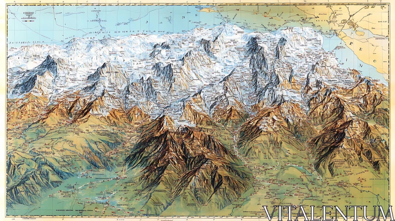 Antique Mountain Range Topography Illustration AI Image