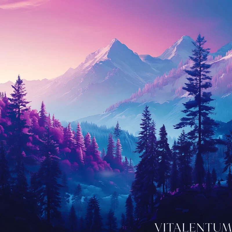 AI ART Tranquil Mountain Vista with Forest Scenery