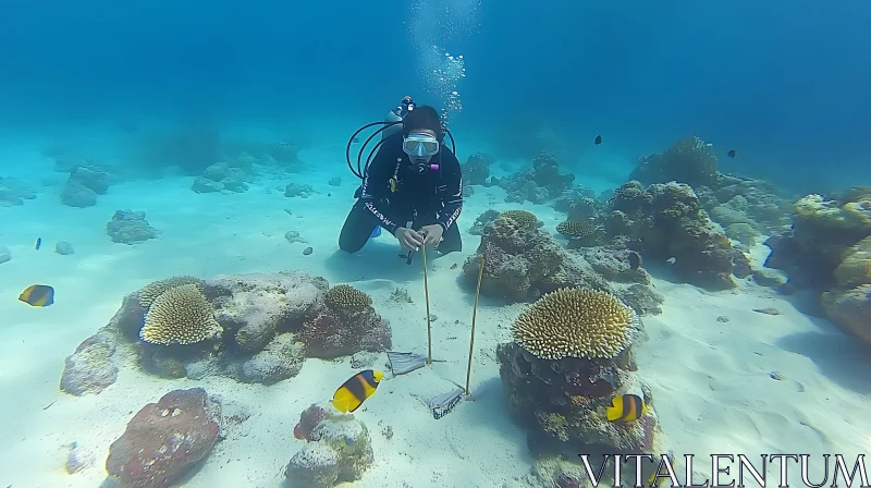 Underwater Scene with Diver and Coral AI Image