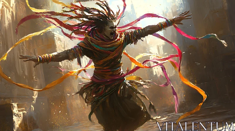 Colorful Ribbons Wrapped Figure Artwork AI Image