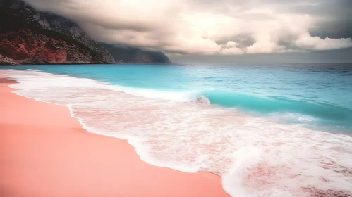 Tranquil Pink Beach Seascape with Cloudy Sky