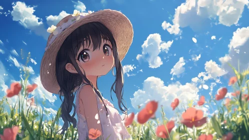 Anime Girl in Flower Field