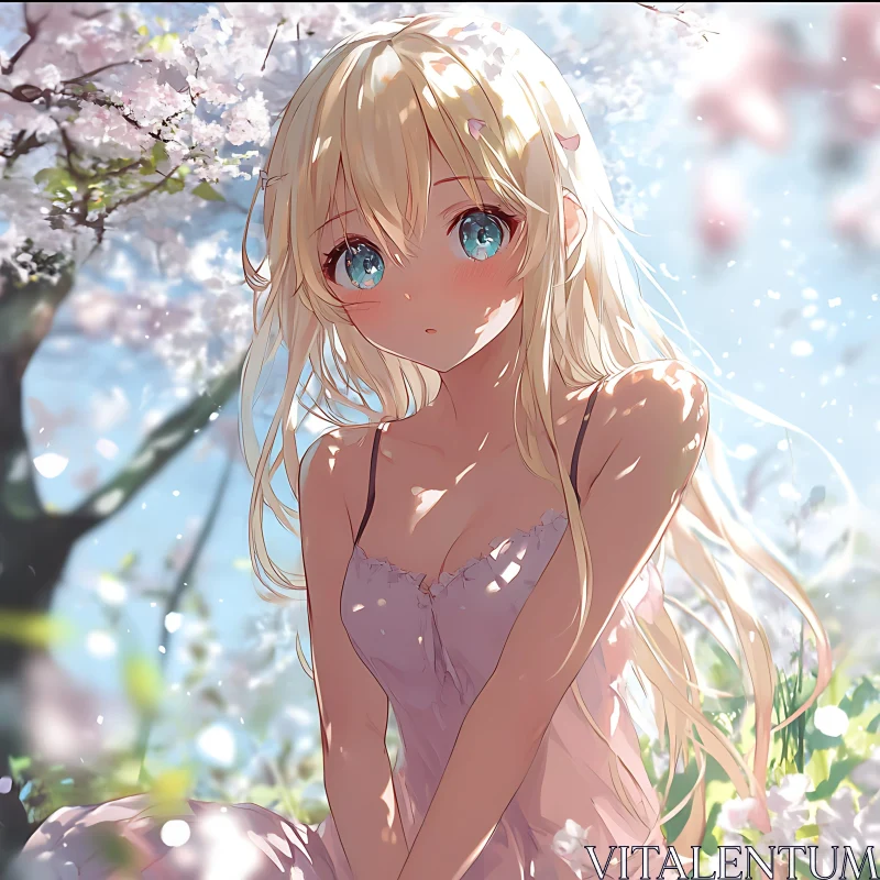 Anime Girl in Spring Cherry Blossoms AI Image