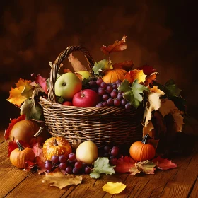 Basket Full of Autumn Fruits and Vegetables