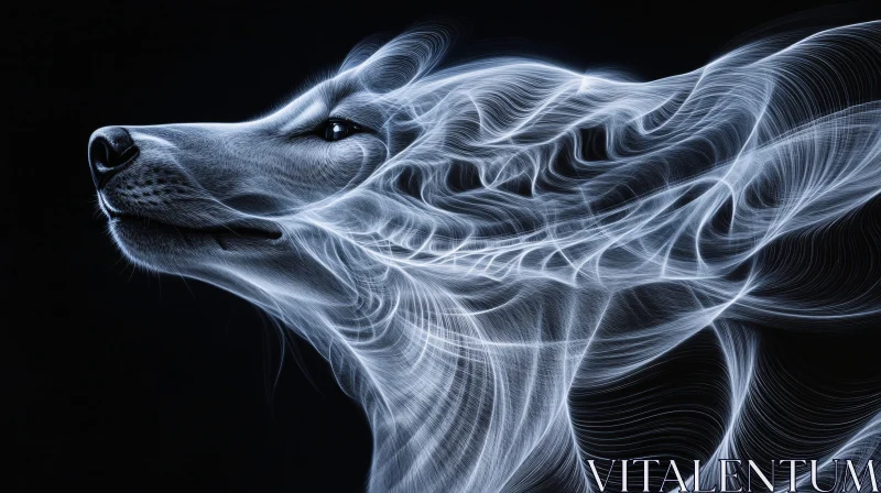 Abstract Wolf Head with Flowing Lines AI Image