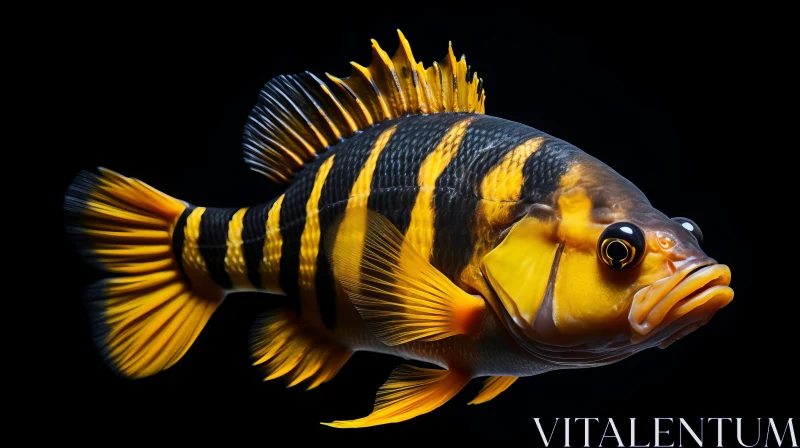 Gold and Black Striped Fish on Black Background AI Image