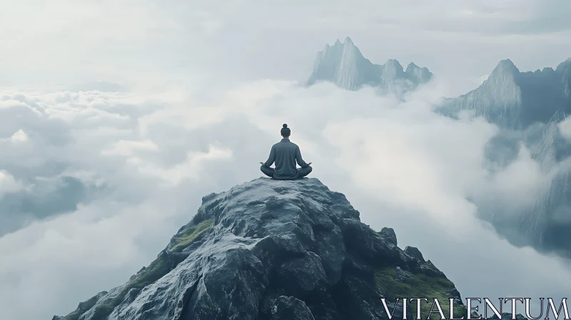 Meditative State Above the Clouds AI Image