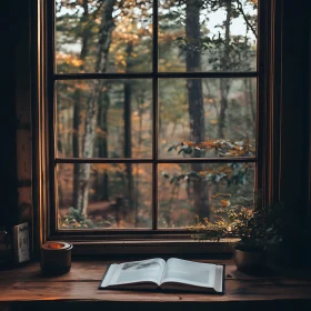 Autumn Forest Seen from a Rustic Cabin