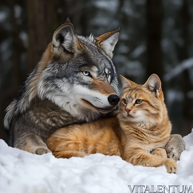 Wolf and Cat in Harmony AI Image