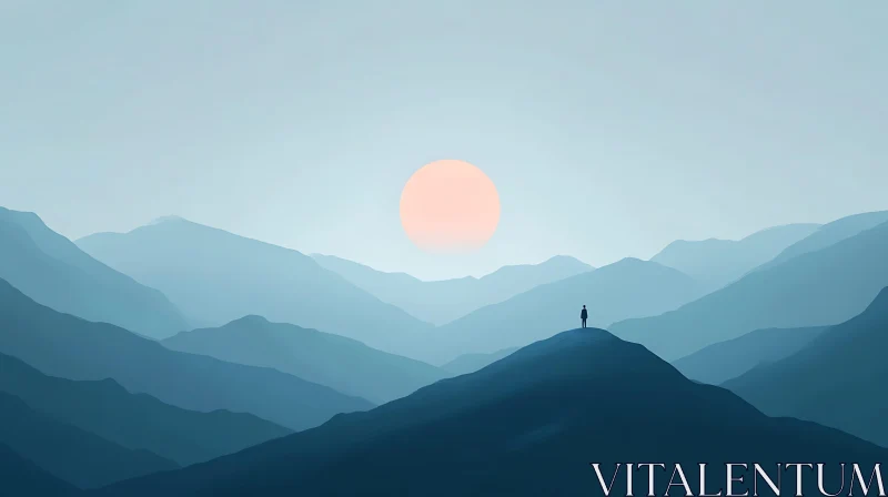 AI ART Contemplative Figure at Mountain Sunset